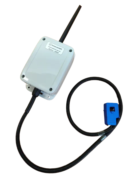 The communications unit with a blue current clamp on a cable