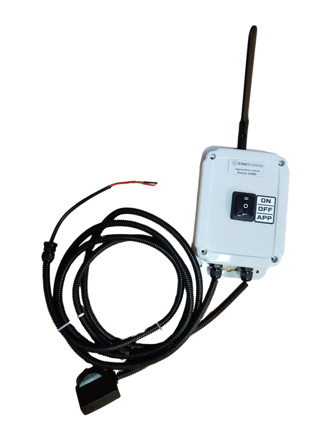 The dry-contact controller box with antenna and its wiring leads