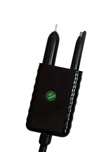 The pH probe with its two tips labelled probe reference and probe electrode