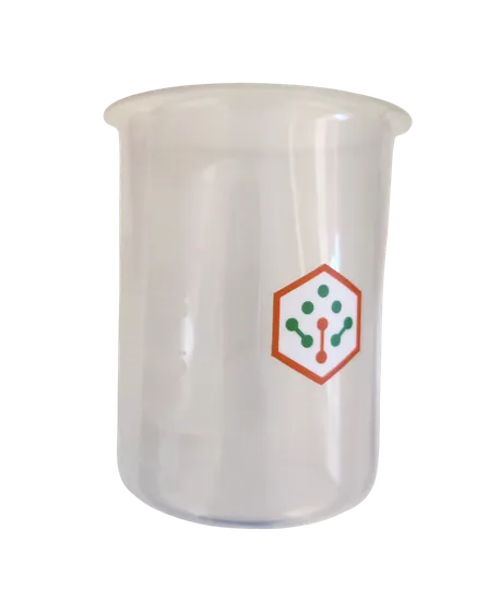 The clear beaker used for slurry testing