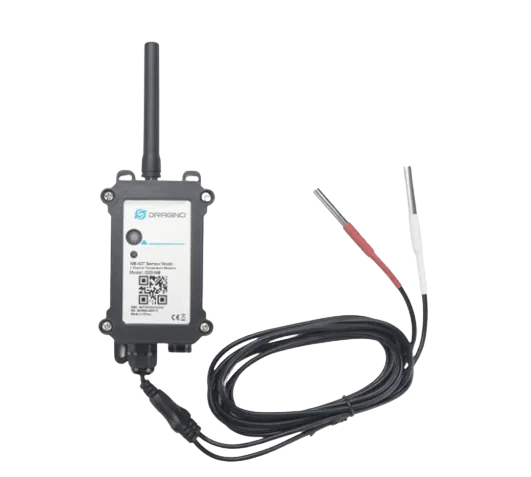 The communications unit with two temperature probes on red-tipped cables