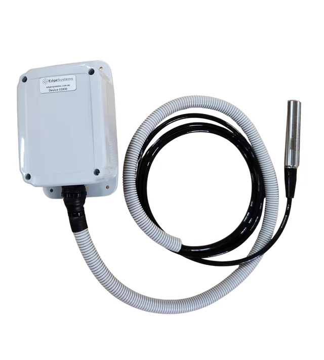 The trough monitor kit: communication box, protective conduit, and the sealed submersible pressure probe